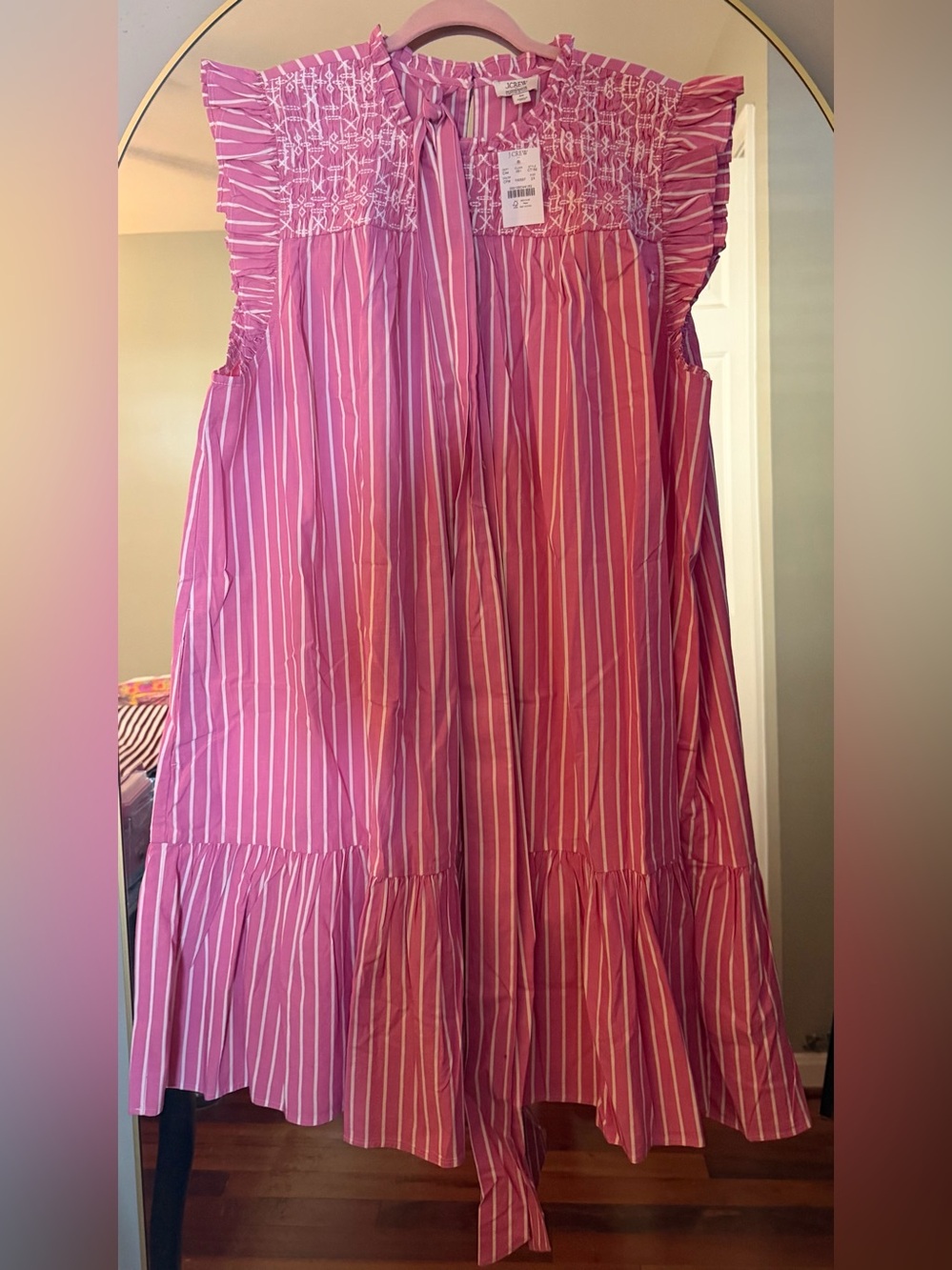 Women’s Pink and White Striped Smocked Dress